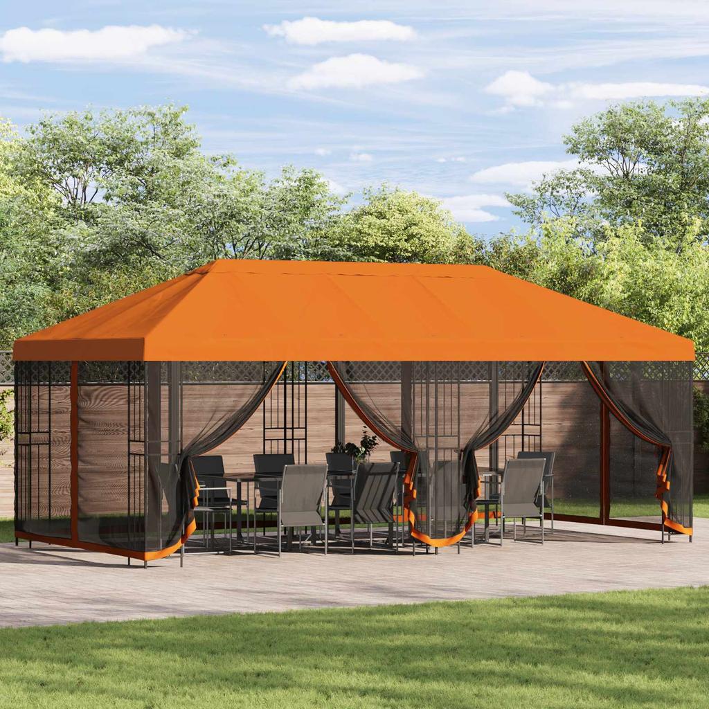 Gazebo with Side Walls 6 x 3 m Orange Polyester and Steel