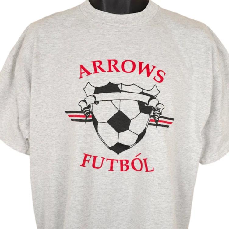 Vintage Arrows Futbol 100% Cotton T-shirt Mens Tees Top Mens Size XL Gray 90s Y2K Soccer