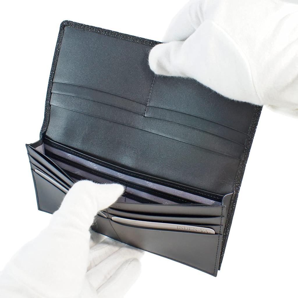 Inden Long Bundle No Coin Black Background X Black Tortoiseshell Pattern [Indenya] Wallet, I, Purse, Deerskin, Lacquer, 2104-01-003