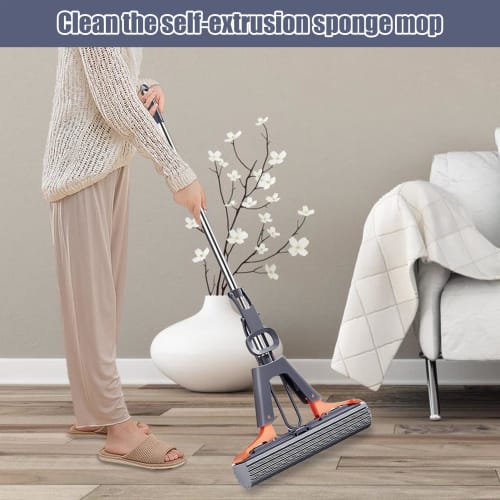 Floor Roller Mop, Cleaning PVA Sponge Floor Squeeze Mop | Floor Roller Mop for Marble Floors, Removes Dirt, Dust, and Hair, with Sponge Head Refills,