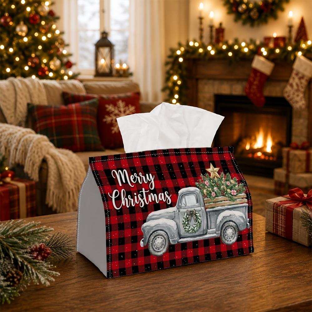 1pc Rustic Farmhouse Tissue Box - Pickup Truck Pine Plaid Napkin Storage Box, Suitable for Rolls/Facial Tissues/Single Sheets, Multi-Functional Storag