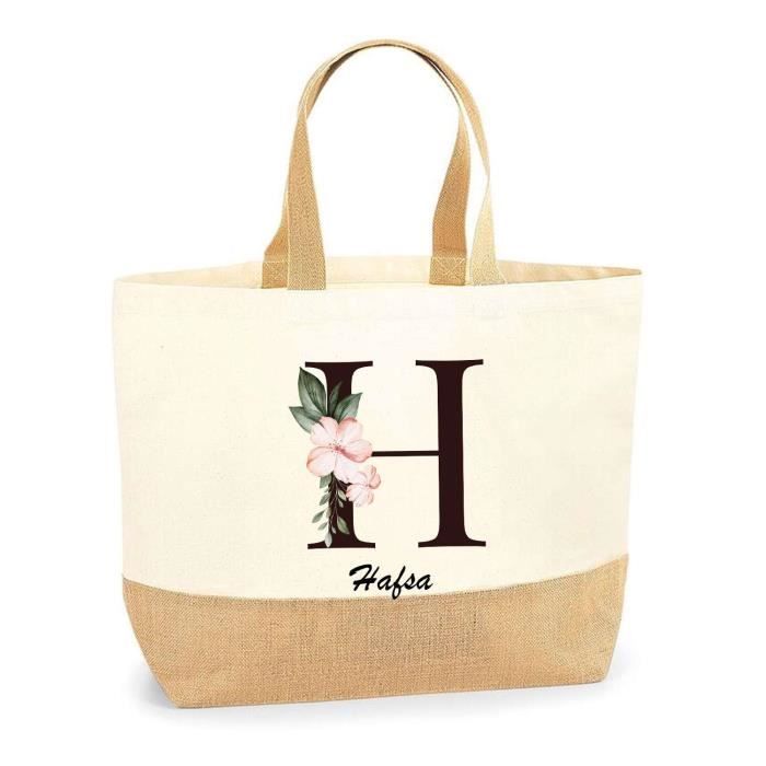Tote bag - PLANETEE - Hafsa Lettre Fleur - jute naturel - multicolore - Fabriqué en France