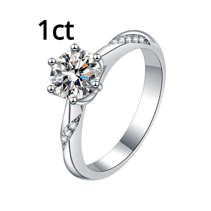 D Color Moissanite Ring 50 Points/1/2/3 Carat Sterling Silver S925 Platinum Plated Ring Engagement Ring Wedding Ring Gift for Girlfriend
