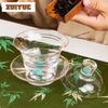 150ml Turquoise Crystal Glass Gaiwan Aesthetic Tea Tureen Tea Bowl With Lid Kit Tea Maker Cover Bowl Tableware Decoration Craft