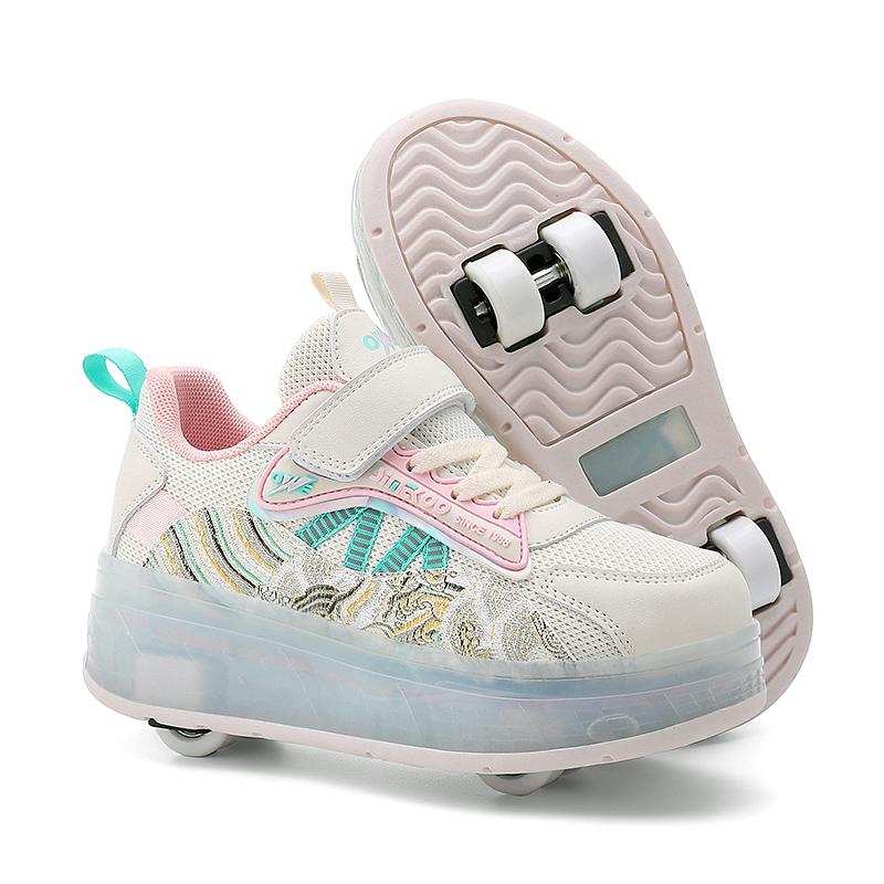 TUINANLE Четырехколесные роликовые туфли для мальчиков и девочек, прогулочная обувь, которая может ходить, скользить и уменьшаться, мигающие огни для школьников