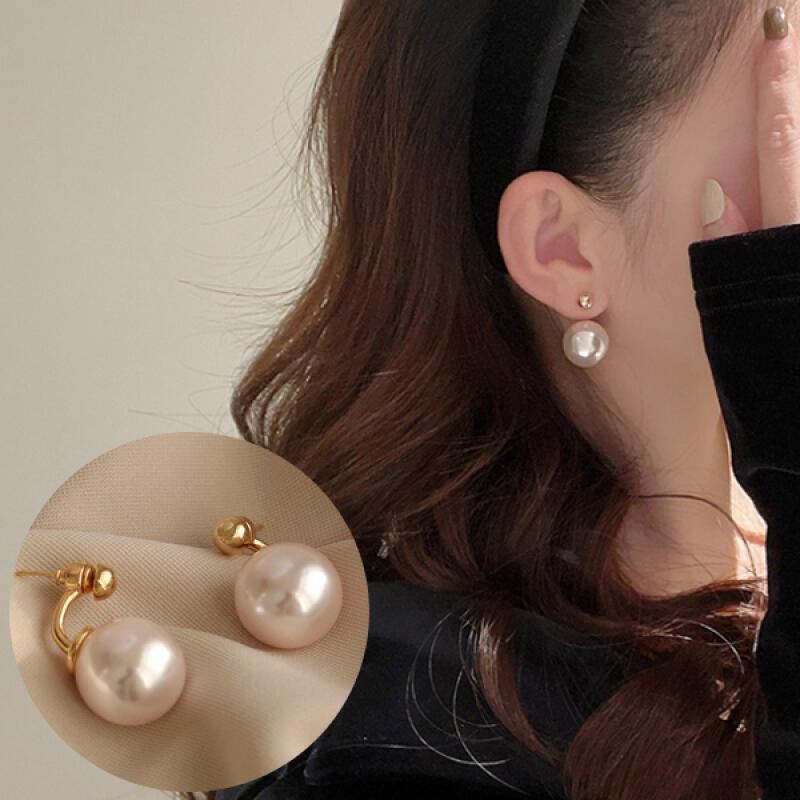 Honey Gold Two-Ball Drop Pearl Fashion Earrings