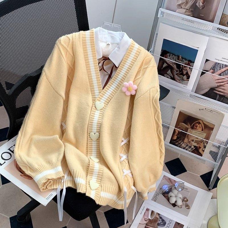 Autumn Sweet Women Hoodies Loose Hooded Sailor Collar Cute Kawaii Patchwork Female Hoodies Knitted Cardigan