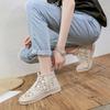 Women's Spring and Summer Hollowed Out Mesh Boots Breathable Roman Shoes Lace-up Casual High Boots Splicing Breathable Short Boots