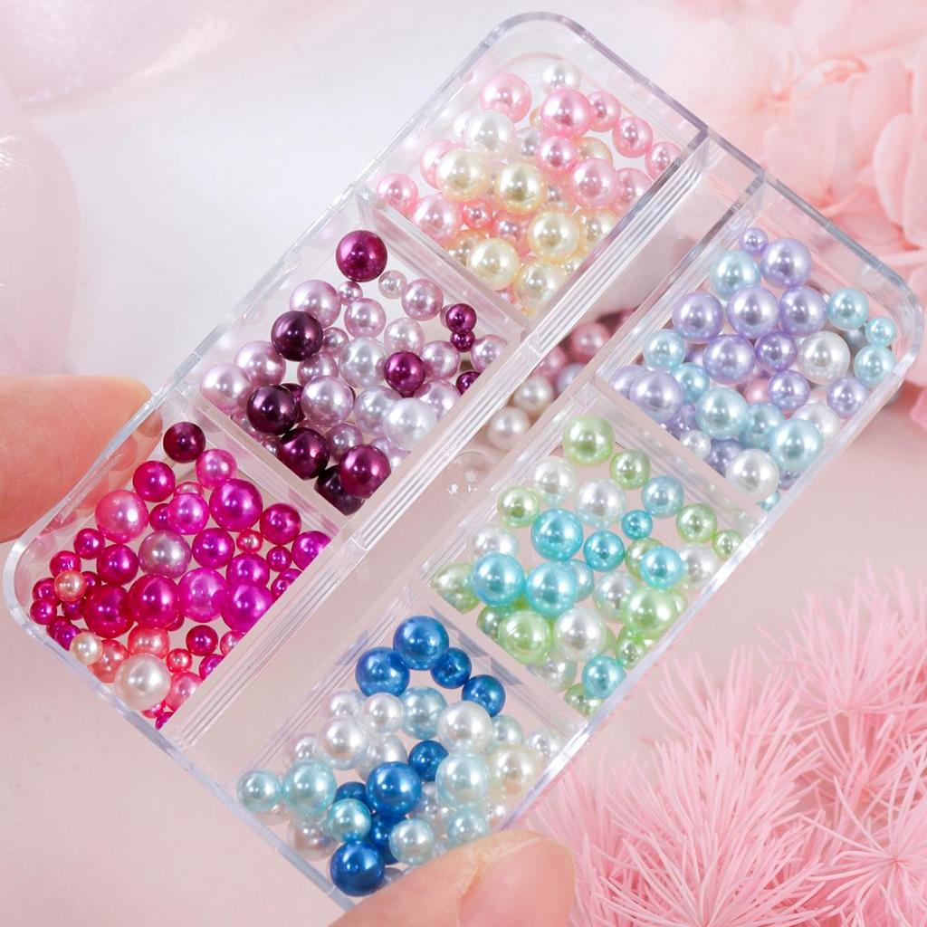 1 коробка блестящих круглых искусственных жемчужных украшений для ногтей - смешанные размеры (3мм-5мм) для нейл-арта Charms, DIY Crafts украшения