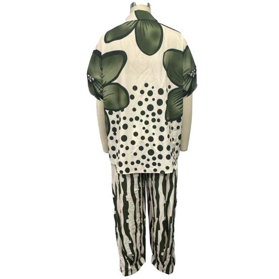 Women's Floral Print Loose Two-Piece Set Lapel Short Sleeve Top Wide Leg Pants Set Summer Casual Boho Streetwear