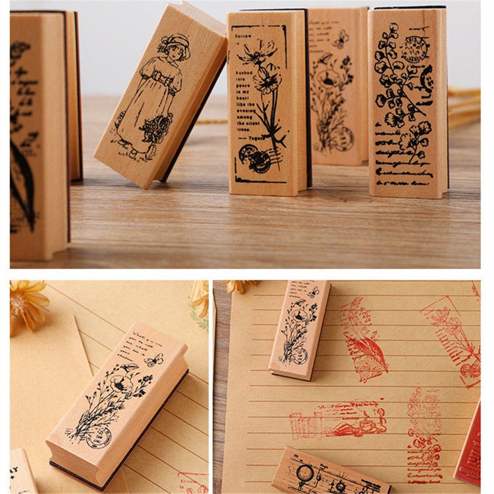 Поделки Сделай сам Винтажные Штампы для Девочек Штампы Растения Дерева Деревянные Резиновые Штампы
