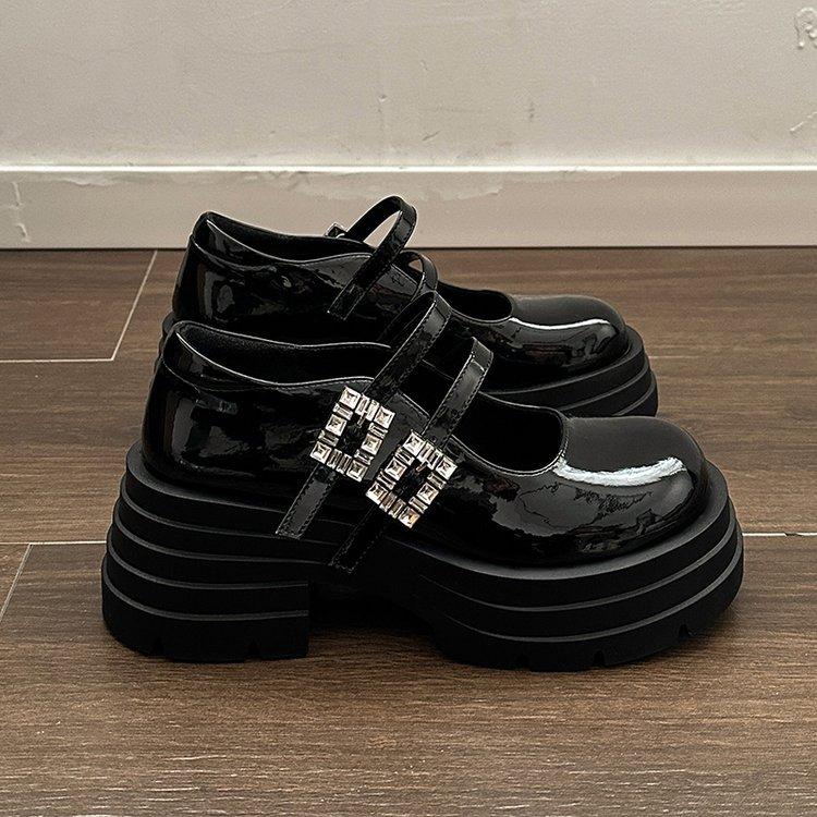 Korean Version of 7cm Small Leather Shoes Women's 2025 Spring and Autumn New Small Thick-soled Mary Jane Lace-up Loafers