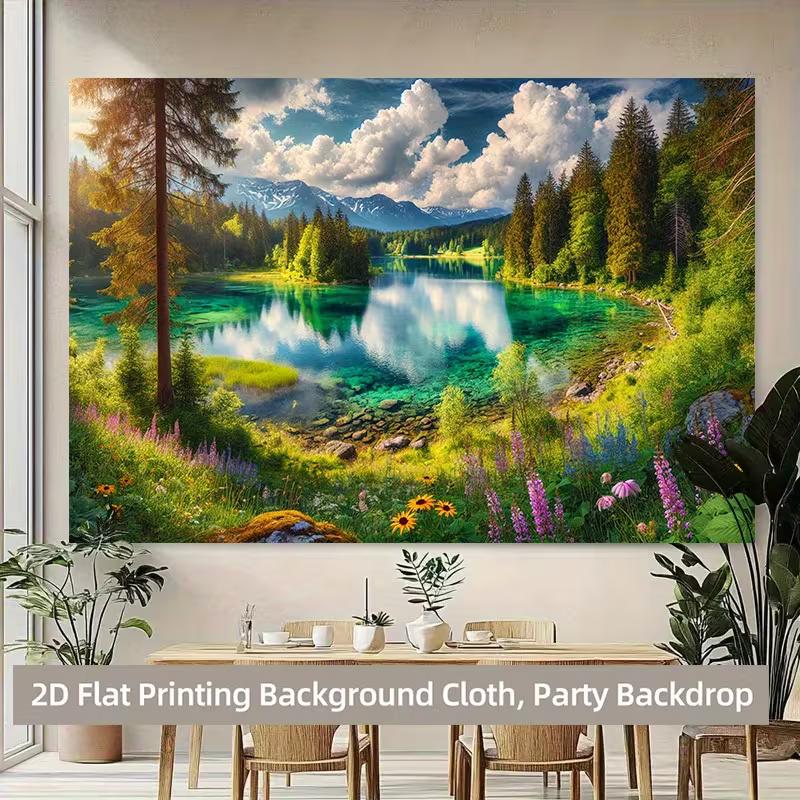 2D Green Forest Lake Scenic Photography Background Cloth