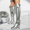 Metallic Gold Silver Thigh High Long Boots Women's Patent Leather Over the Knee High Boots Chunky Heels Shoes