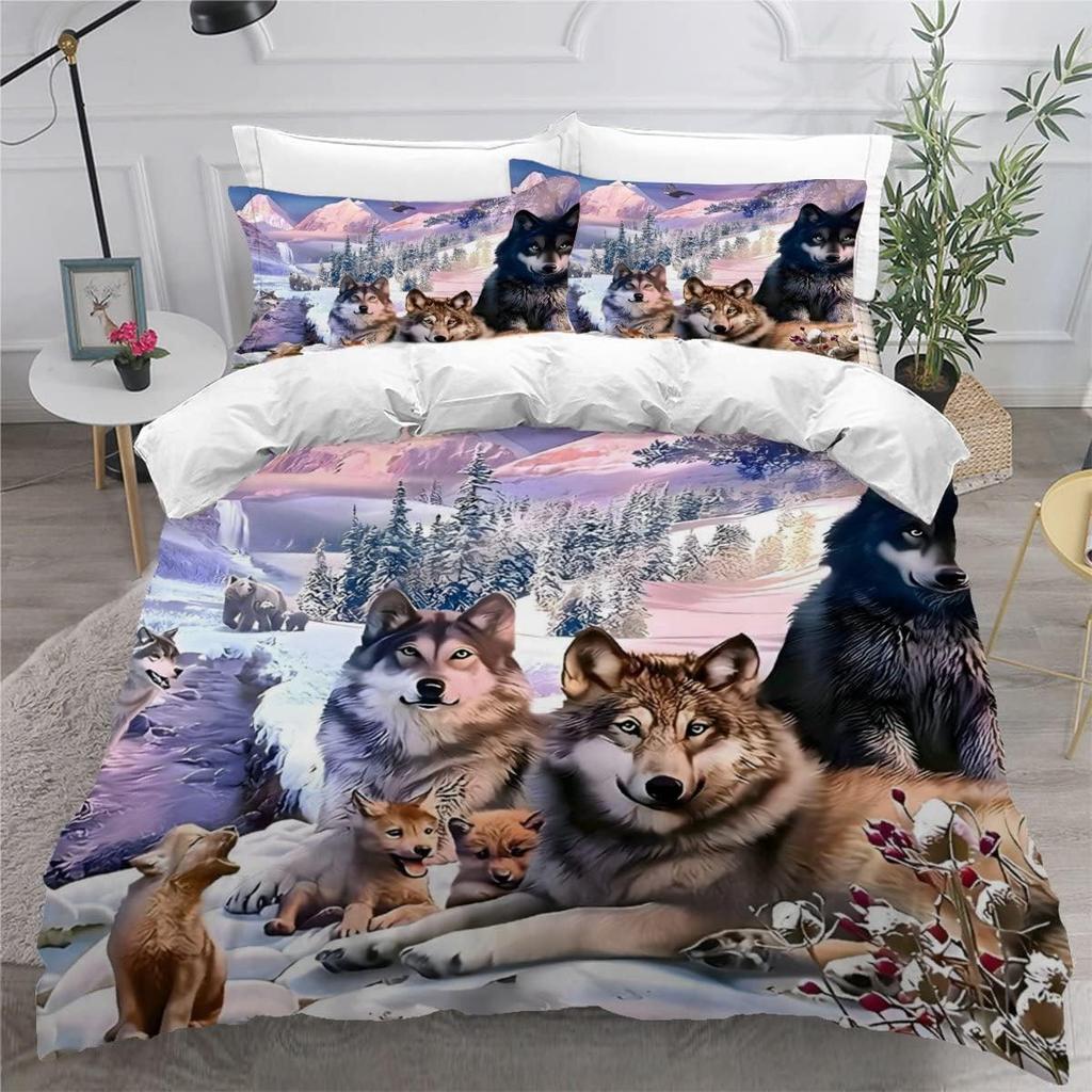 Wolf Duvet Cover 2 PCS Quilt Cover Bedding Bed Covers with Pillowcases with Zipper Closure Breathable Stylish Comforter Single