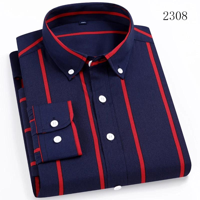 Men's Long Sleeve Casual Shirts No Iron Striped Button Up Square Collar Soft Skin New Style Daily Business Dress Shirts Clothing