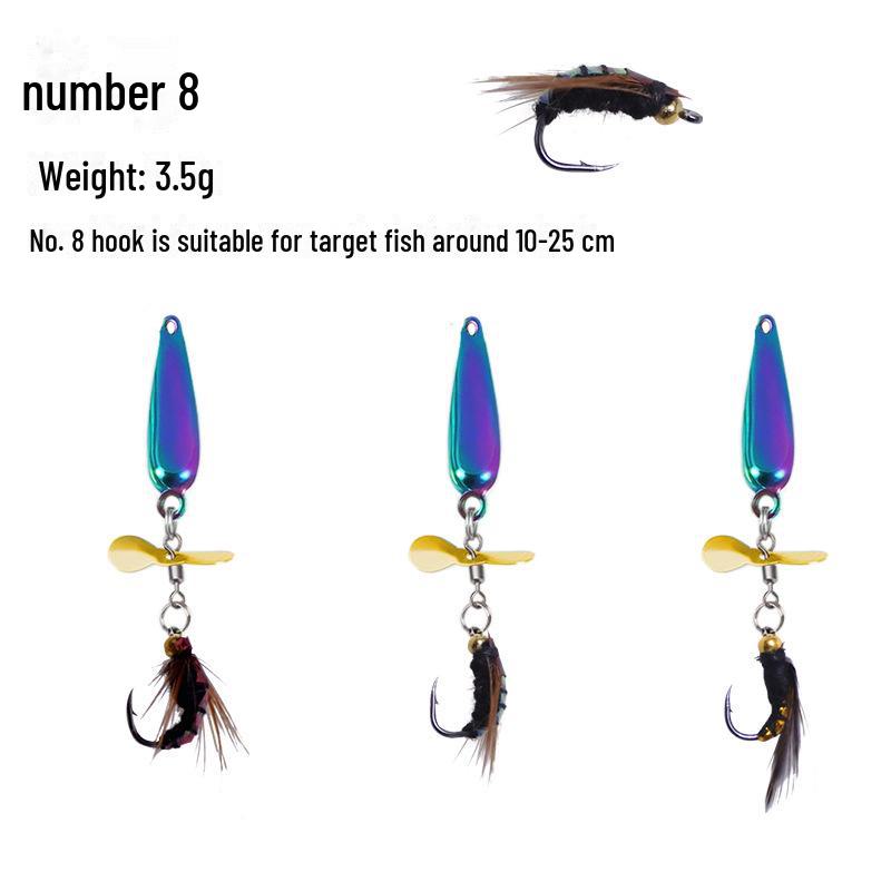 Набор для ловли рыбы нахлыстом в стиле кунг-фу: Вращающийся пропеллер, семена дыни, крючок с блестками, искусственная микроприманка, белая приманка Horse Mouth