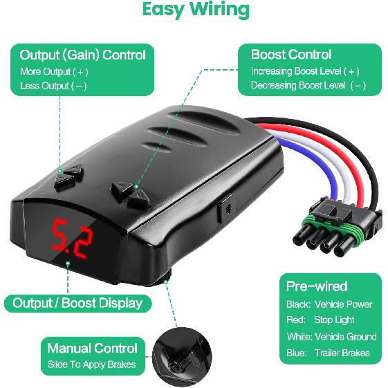 Briidea Proportional Trailer Brake Controller, Digital Electric Brake Control For 1-4 Axle Trailers, Smooth Stop Technology With Boost Mode,