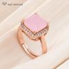 Classic Square Pink Crystal Resizable Rings For Women Wedding Rose Gold Color Cubic Zirconia Jewelry Fashion Gift
