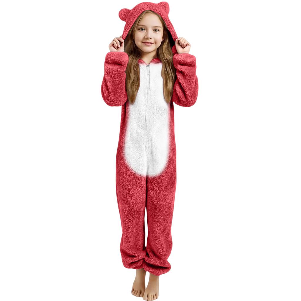 Children's Fashion Colour-Blocked Fleece-Lined Thickened -Eared Fleece Romper