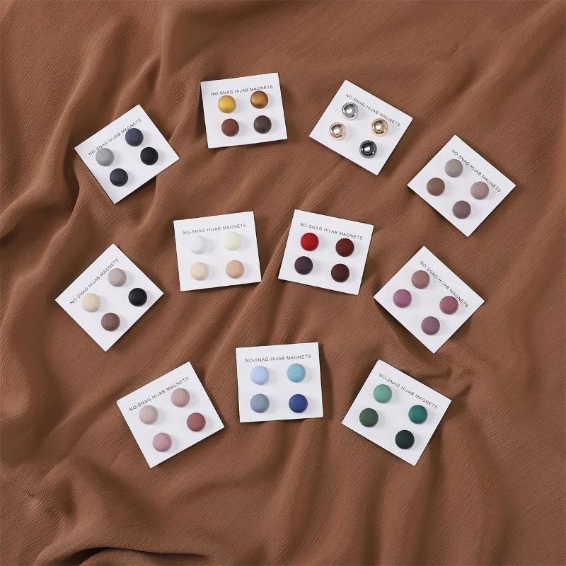 4pcs / Card Matte Magnet Hijab Pins Brooch Headscarf Women Shawl Strong Magnetic Button Headscarf Accessories