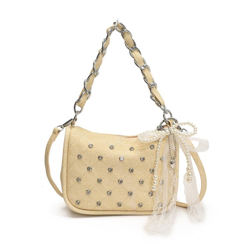 Trendy punk style willow nails single shoulder armpit bag women's 2025 summer new trendy personality bright diamond locomotive handbag