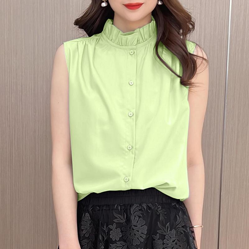 VONDA Women Summer Ruffled Round Neck Sleeveless Blouses