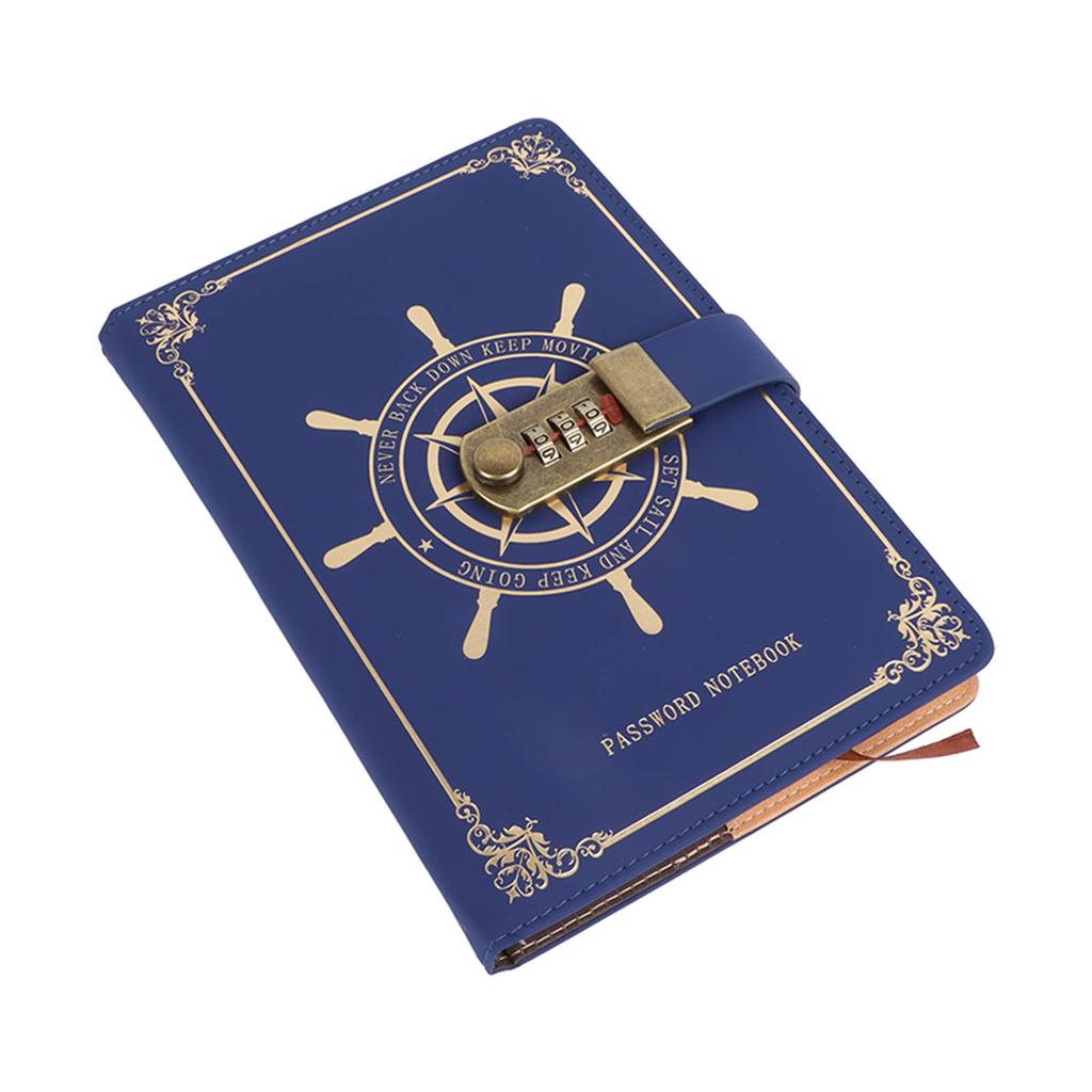 Diary with Combination Lock 100 Sheets Vintage A5 Size Travel Journal Notebook with PU Leather Cover for Record Blue