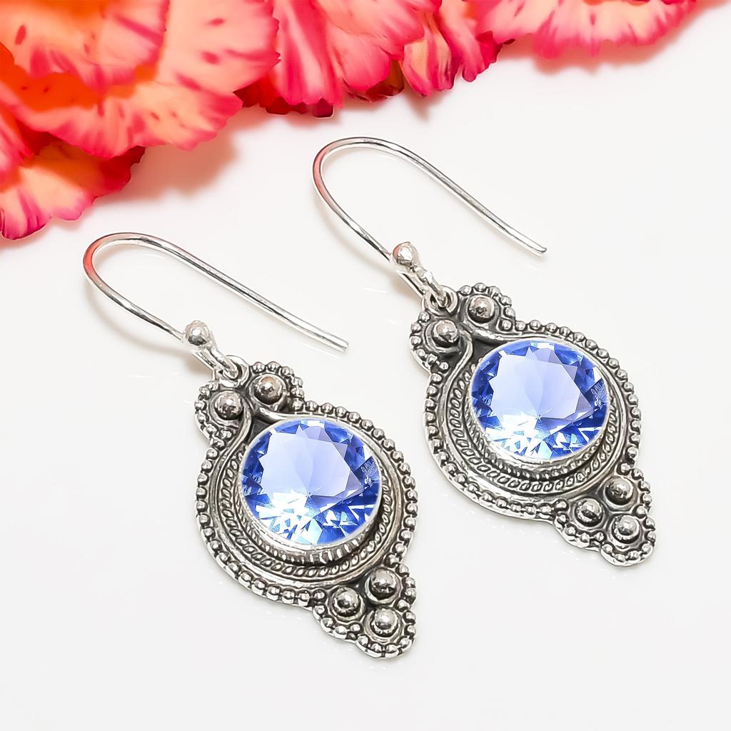 Серьги из стерлингового серебра 925 пробы с танзанитом V6697, ярко-синие серьги, круглые серьги, подарок на День святого Валентина, подарок для нее, подарок на день рождения, украшения ручной работы, Si