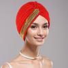 1PC Hair Accessories Vintage With Stretch Fashion Solid Color Muslim Turban Hat Bandana Cap Rhinestone Pleated