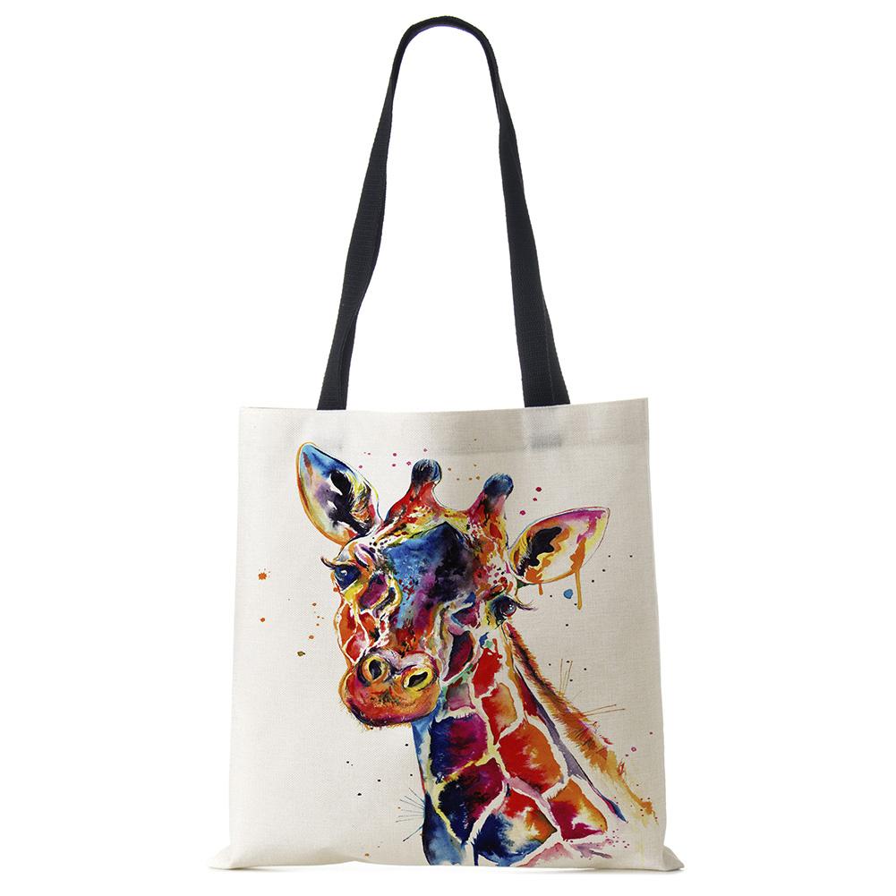 Watercolor Giraffe Deer Print Tote Bags for Women Casual Handbags Shopping Bag Large Capacity