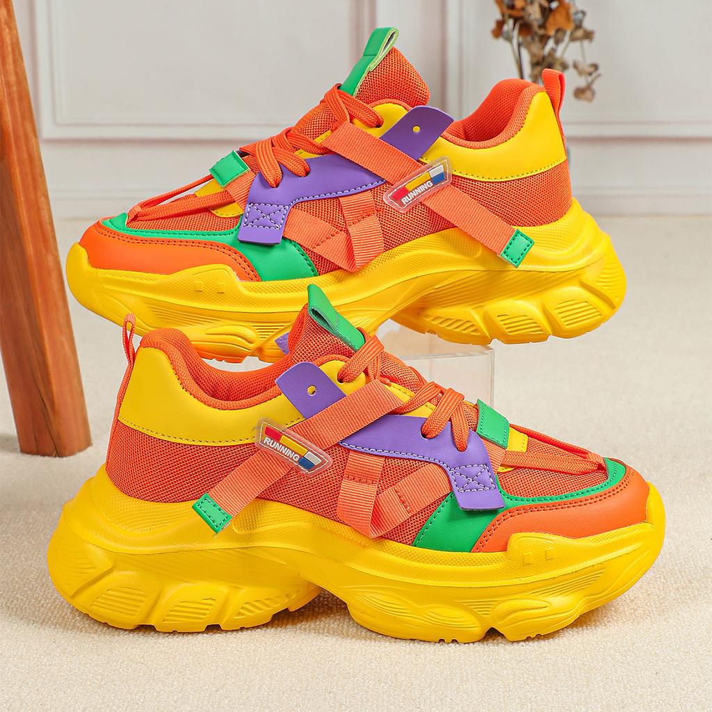 Модные массивные женские туфли на платформе, повседневные кроссовки, сетчатые кроссовки для ходьбы, дышащие, модные, платформа, "папины" кроссовки, на шнуровке