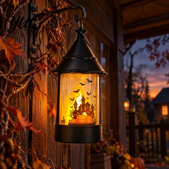 Battery Operated Candle Halloween Witch Hat Lantern, Vintage Spooky Castle Grim Reaper Pumpkin Scarecrow Tabletop Holiday Decor Table Lamp, Flickering