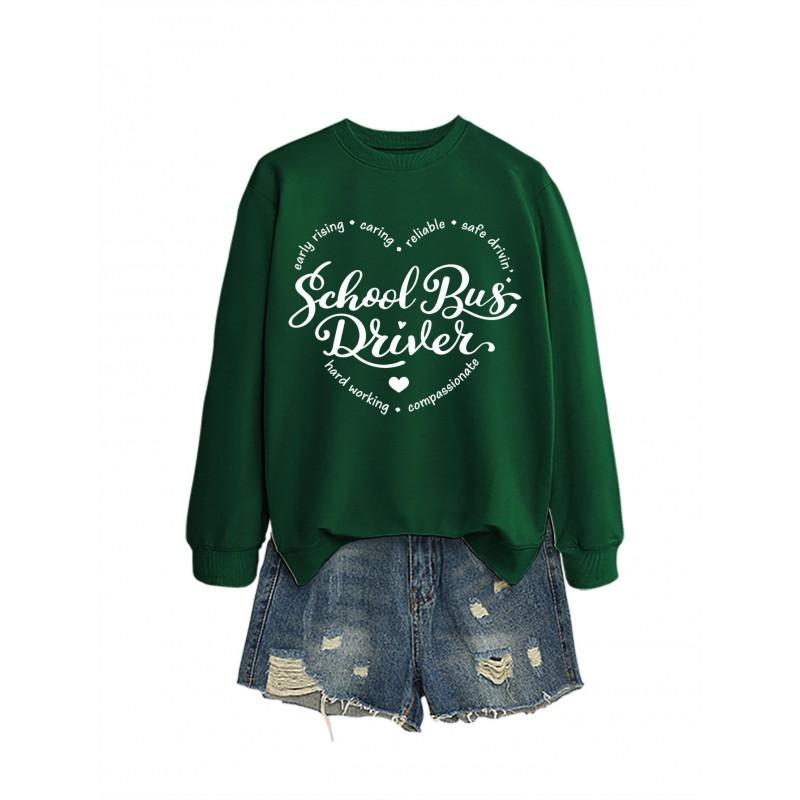 Womens Casual Oversized Crewneck Long Sleeve Cotton Sweatshirt With Graphic Print Daily Wear