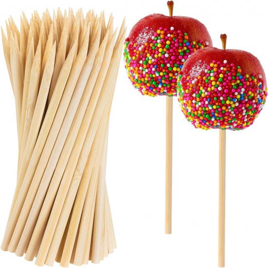 Bamboo Candy Apple Sticks, 100Pcs Semi Pointed Candy Caramel Lollipop Sticks, Natural Wooden Cotton Sticks for Candies, Chocolates Cookies Party