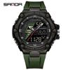 Мужские многофункциональные противоударные водонепроницаемые спортивные часы Sanda с будильником и черными технологиями.