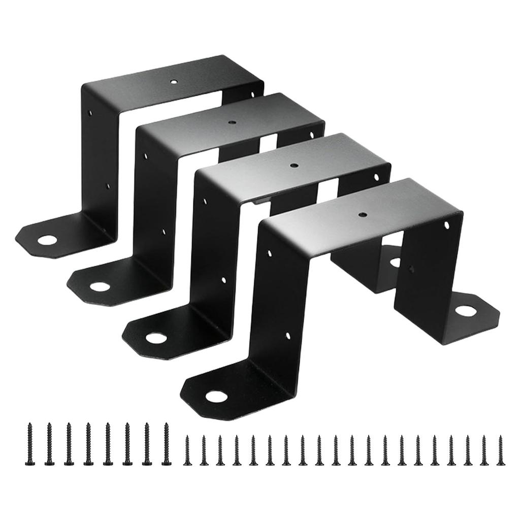 4Pcs Heavy Duty Deck Fence Brackets For 4x4inch Wood Post Beam With Black Powder Coating for Efficient Structure Support