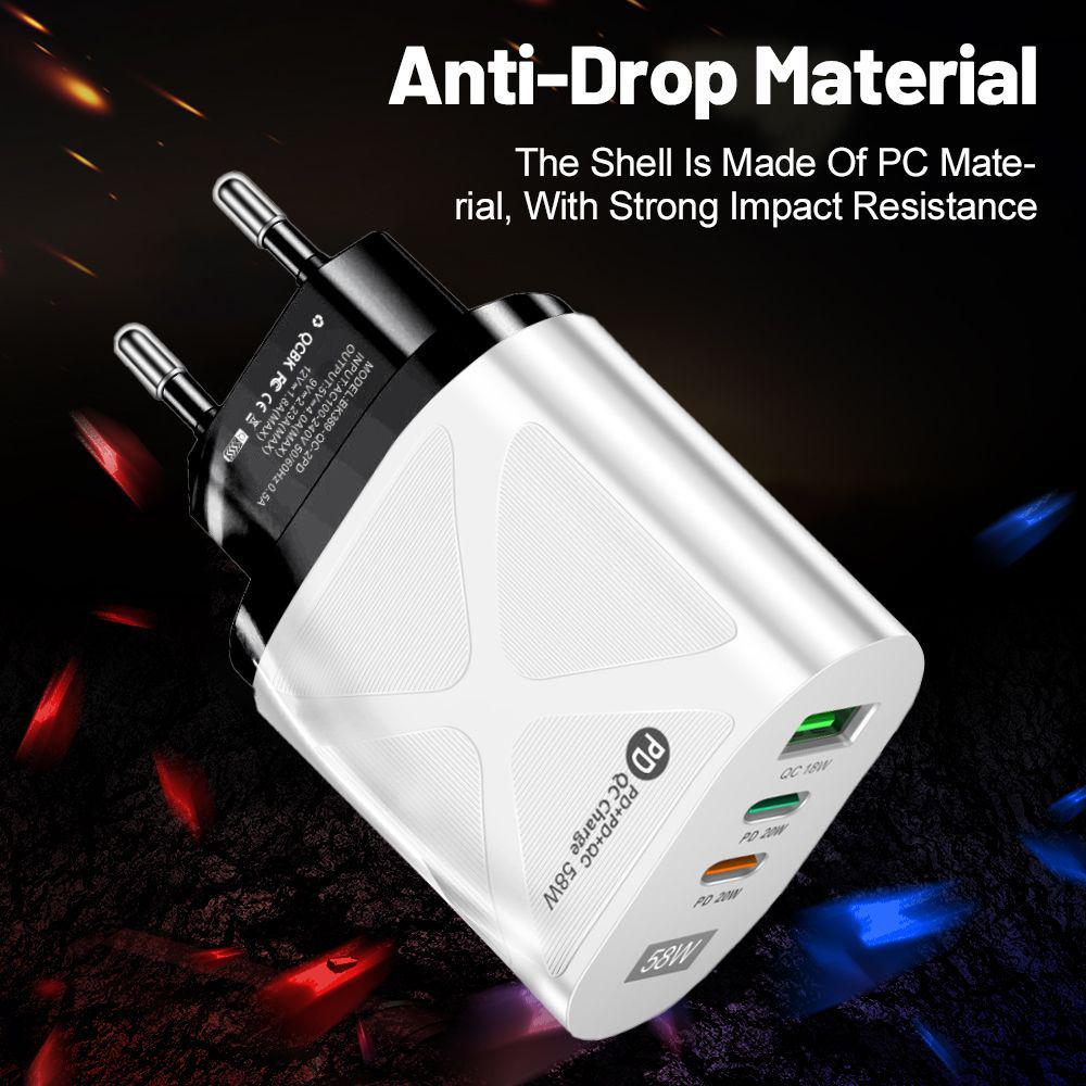 58W Dual Fast Charger with 2PD + QC3.0 for EU/US/UK/AU Plugs