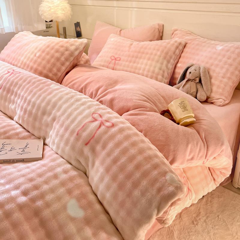 Однотонный молочный флис, четырехсекционный пододеяльник, флисовая утолщенная двухсторонняя простыня