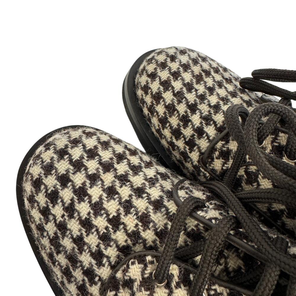 CHANEL G32048 Lace up COCO Mark tweed boots Brown tweed Women Used