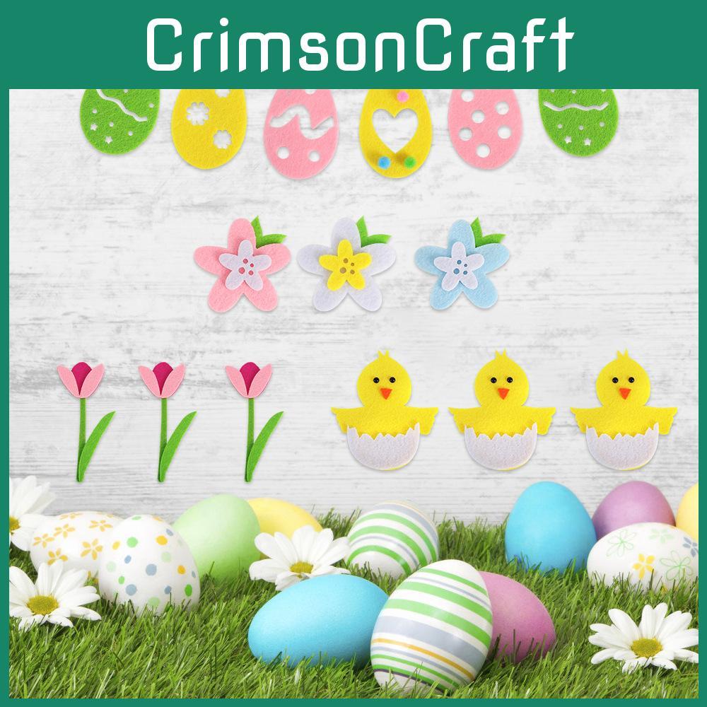 Яркий пасхальный фетровый баннер с красочными флажками с кроликами и декоративными наклейками с цветами и яйцами