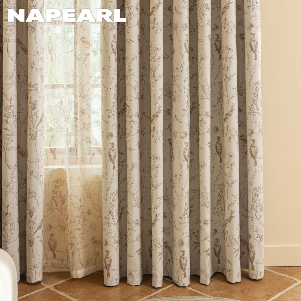 1 шт. NAPEARL Французские Ретро Высококлассные Бежевые Шторы с Принтом Полностью Затемняющие Шторы для Спальни Гостиной Балконного Окна для Домашнего Декора