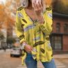 Women Autumn Line Feathers Printed Long Sleeve T-Shirts Loose V-Neck Plus Size Tee Shirt Tops Comfy Blouse