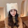 Bear Ears Knitted Cap Letter Winter Plush Hat Cute Cat Ears Hat  Female/Girls