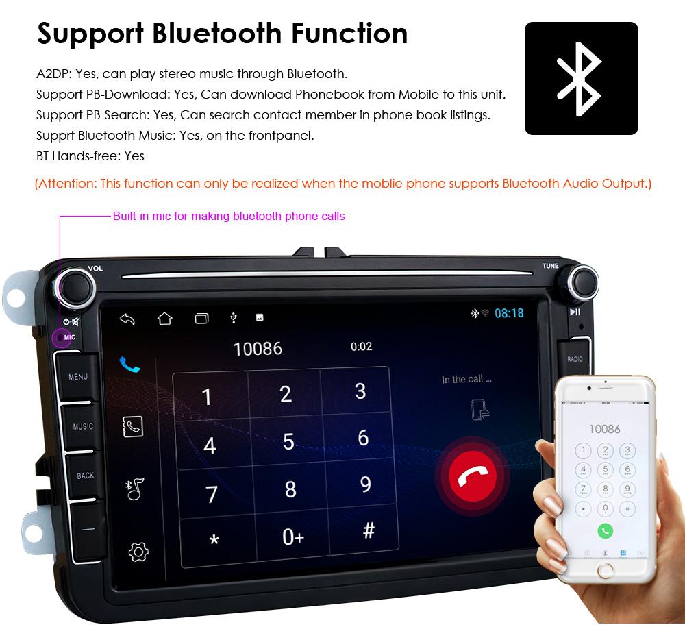 Hizpo 8-дюймовая мультимедийная автомагнитола с Android Auto и CarPlay для Volkswagen и Skoda