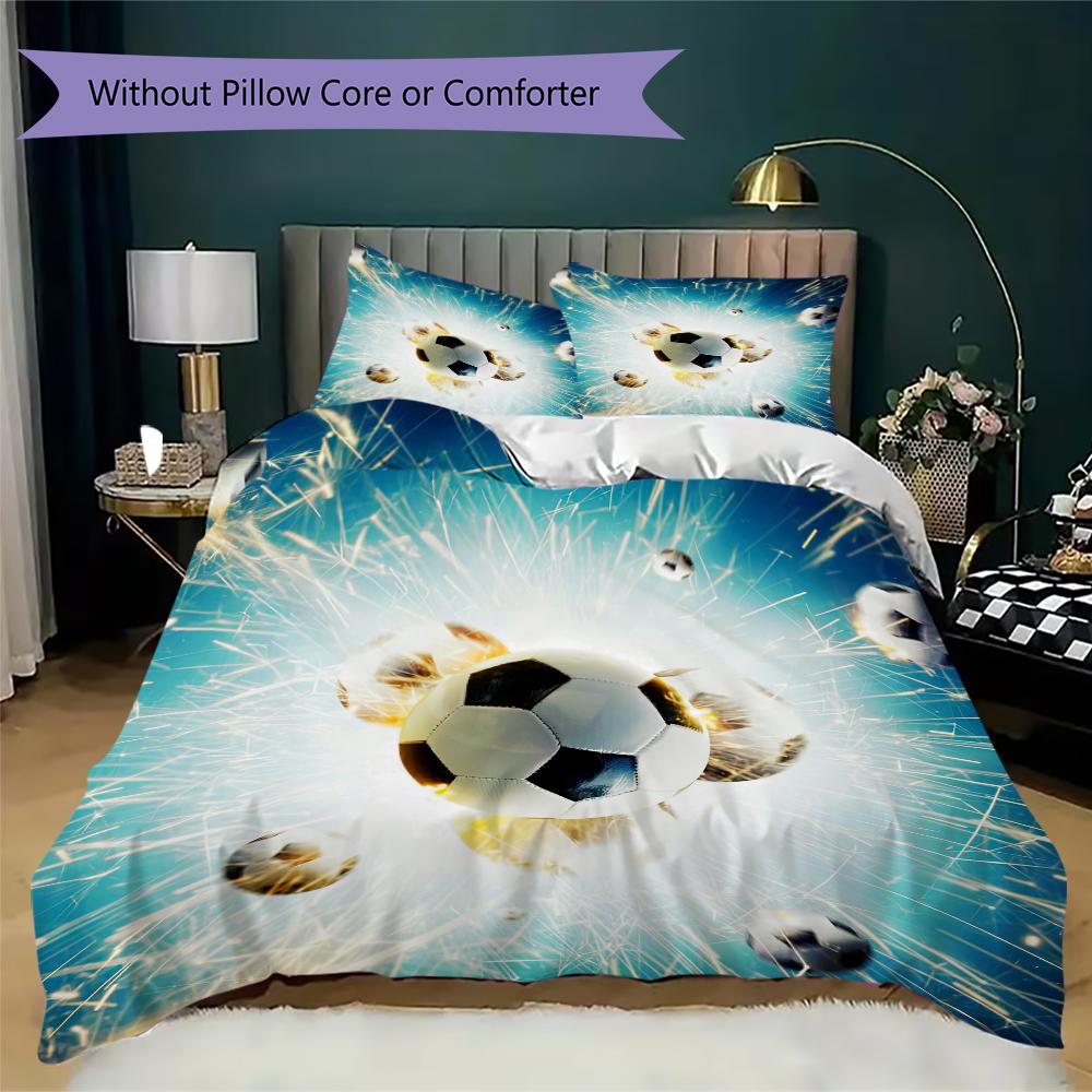 1PC Soccer Football Theme Bedding Quilt Set Quilt Cover Pillowcase Home Decoration Birthday Gift (1 * duvet cover + 2 * pillowcase, without core)A1