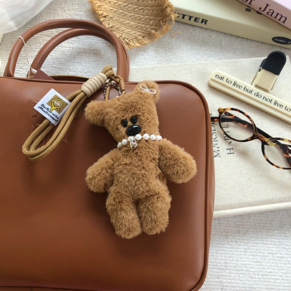 Cute Soft Bear Bag Charm Brown Cartoon Doll Keychain Handmade Craft Bag Hanging Cartoon Keychain Key Holder