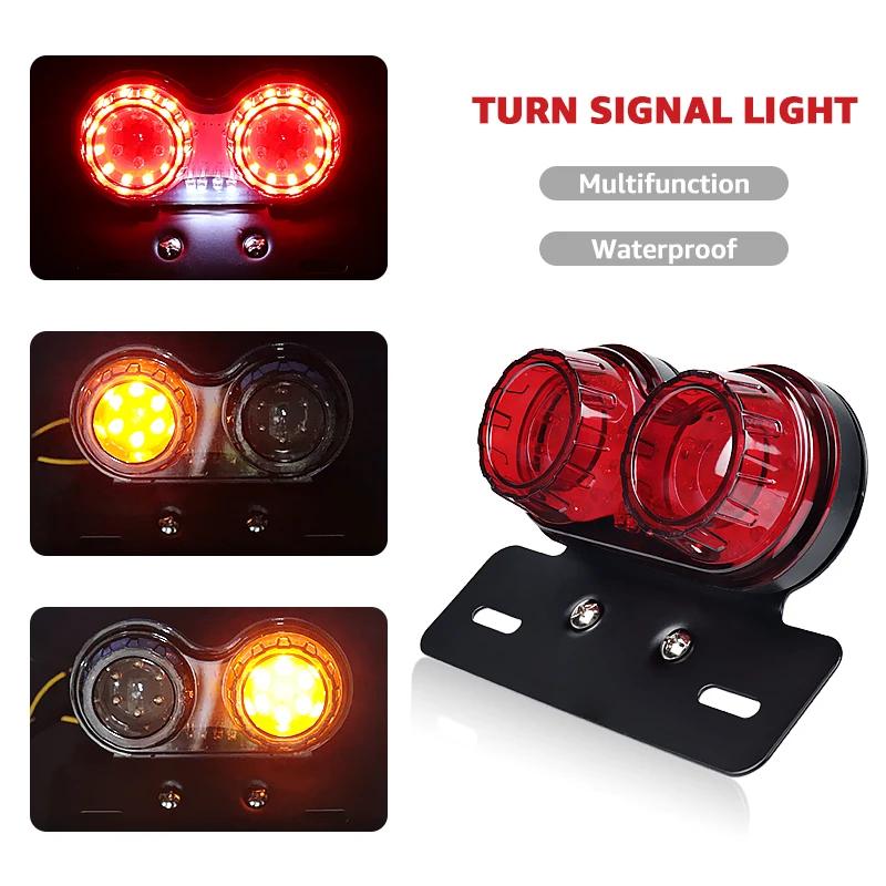 Motorcycle LED Tail Light Integrated Brake Turn Signal With License Plate Bracket For Honda Yamaha Universal 12V Rear Light