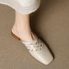 Fashion 2025 Summer New Genuine Leather Retro Semi-drag Mueller Slippers Woman Women's Low-heel Square Toe Casual Shoes Women Slippers