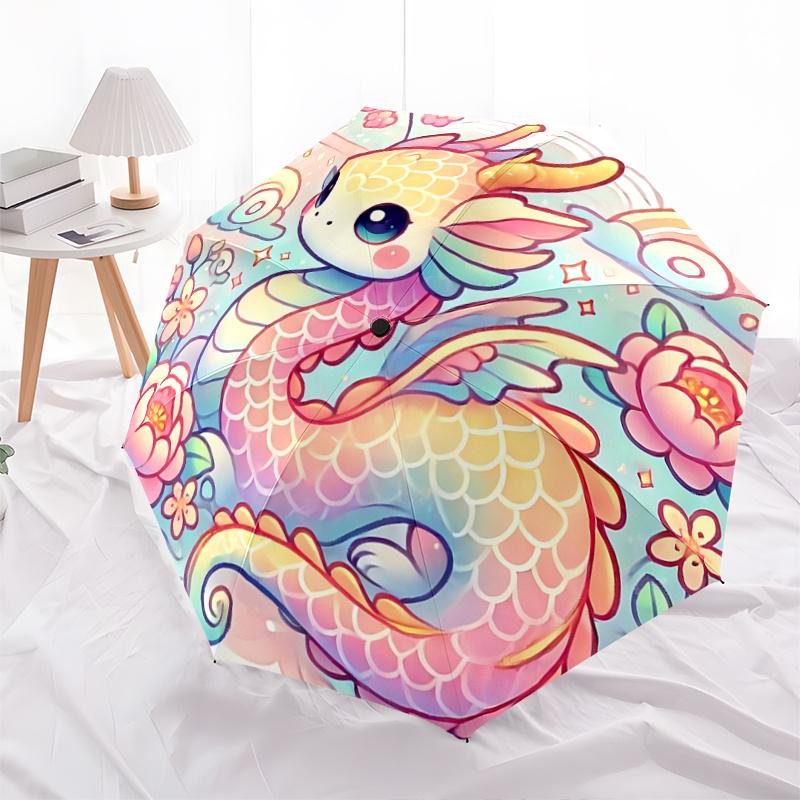 1pc Chibi Dragon Umbrella - Auto Open Close, Portable Design, 8-Rib Outdoor Umbrella, Festival Gift for Fans, Travelers & Daily Use.F027
